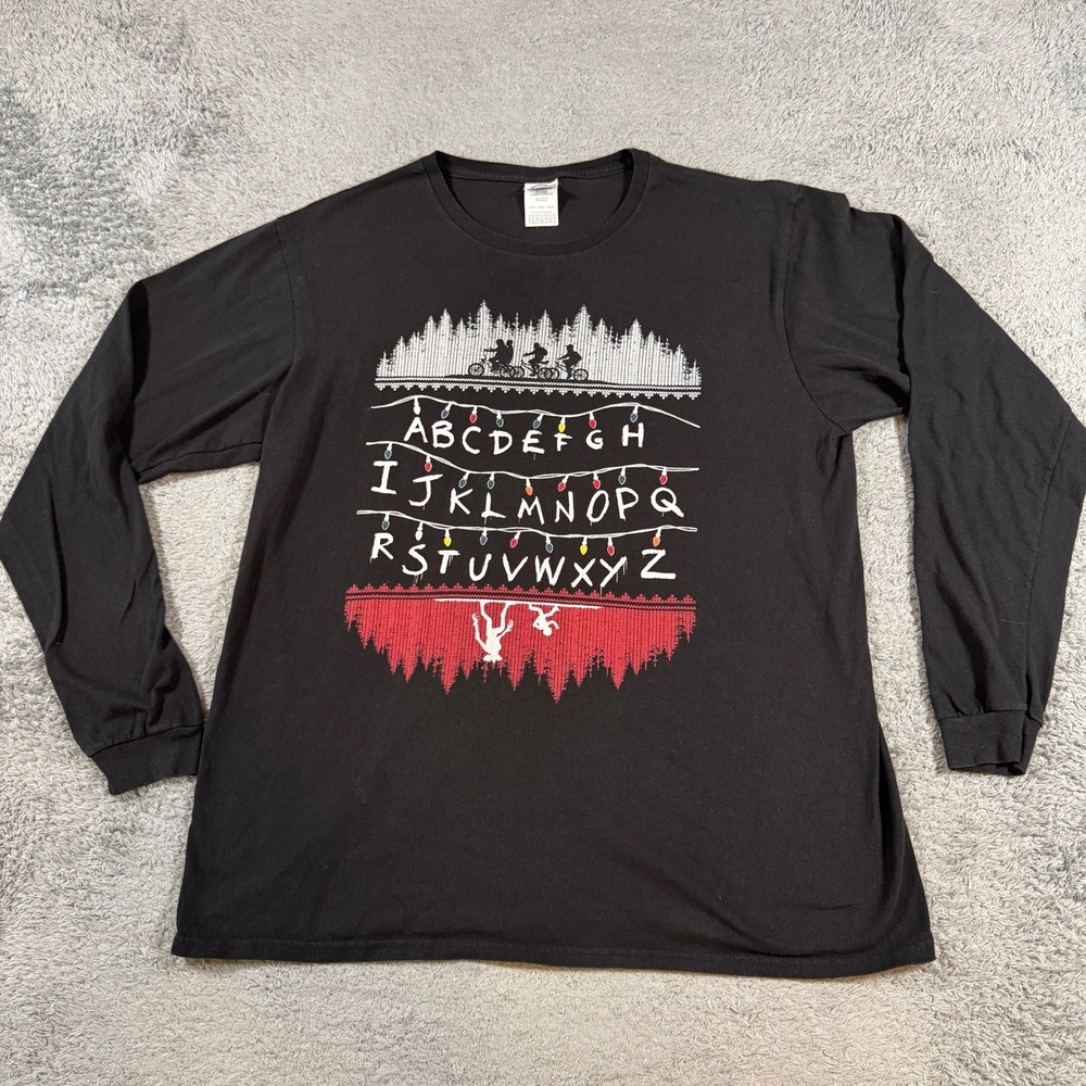 Delta Soft Unisex Stranger Things Alphabet Wall Long Sleeve Shirt L Black Tee